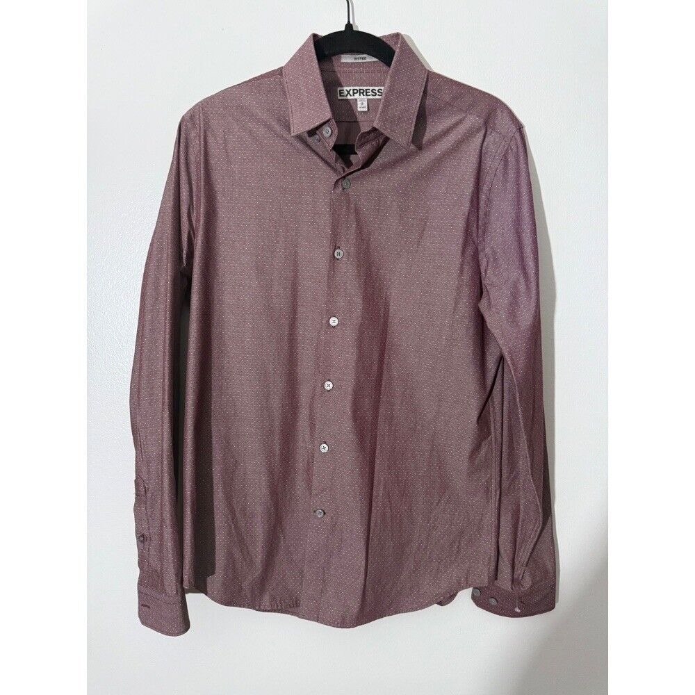 Express Fitted Dress Shirt Dotted Pattern Long Sleeve Small 14-14½